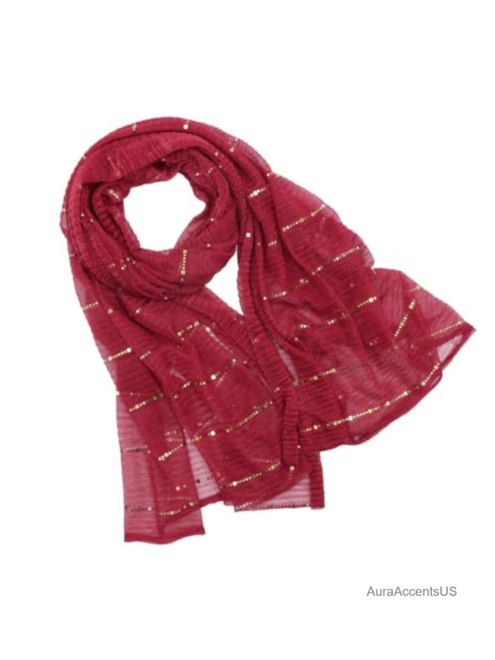 Women's Sheer Mesh Scarf with Gold Threads, Long Shawl Wrap Lightweight